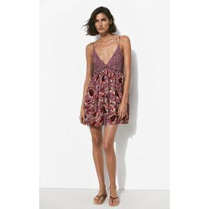 Xhilaration Y2K Boho Floral Embroidered Sundress Purple Criss Cross Mini Dress L